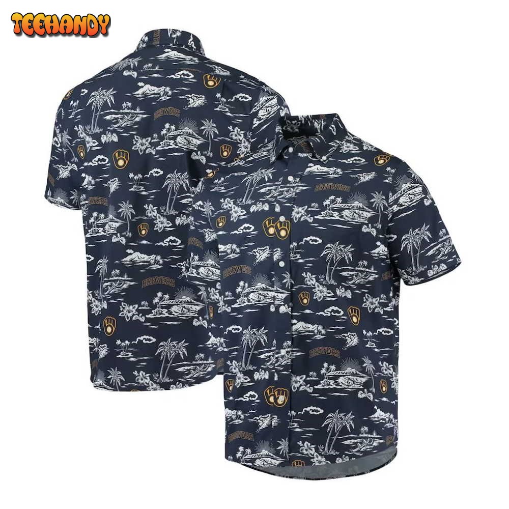 Milwaukee Brewers Aloha Coconut Navy Hawaiian Shirt