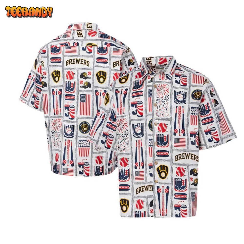 Milwaukee Brewers Americana Print Hawaiian Shirt