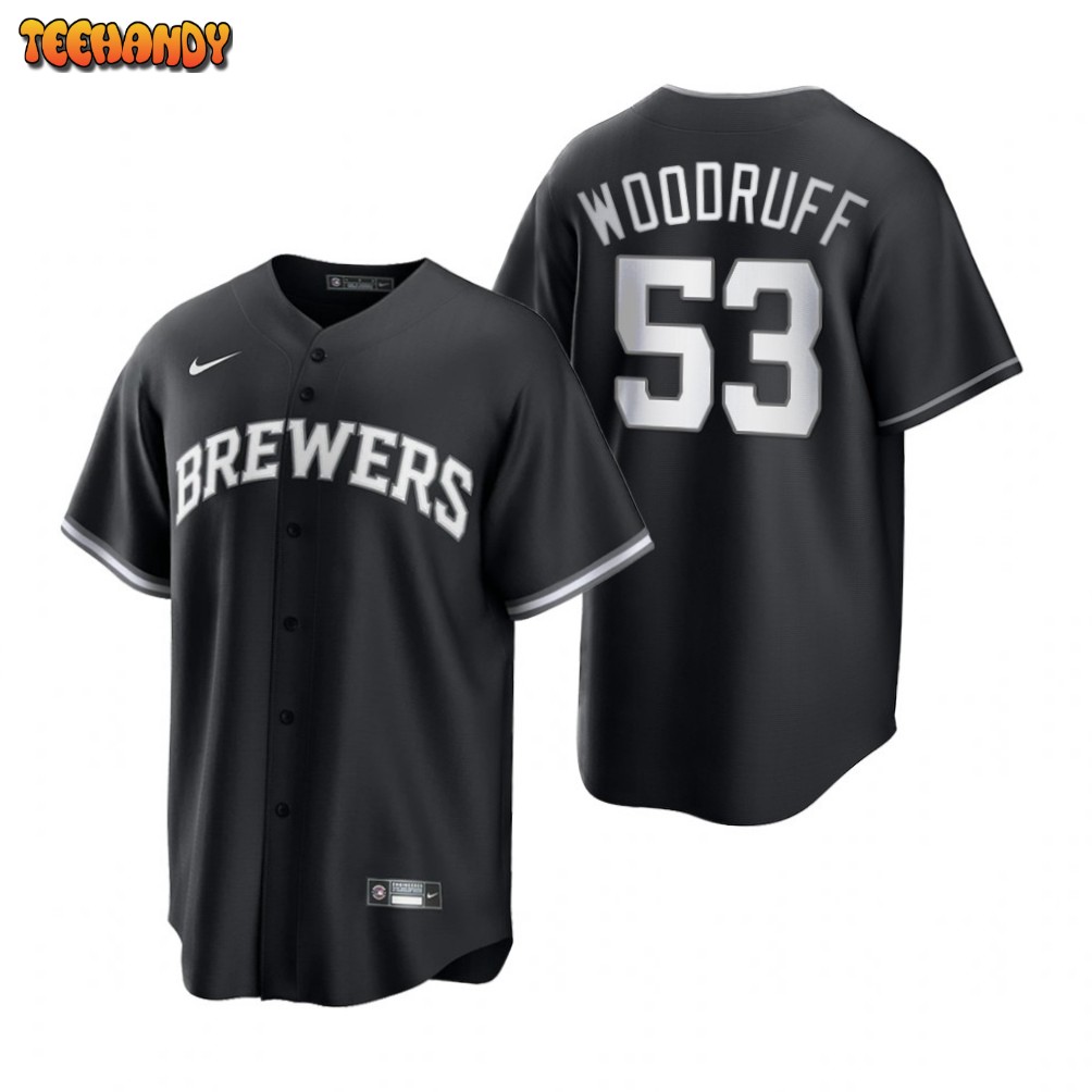 Milwaukee Brewers Brandon Woodruff Black White Fashion Replica Jersey