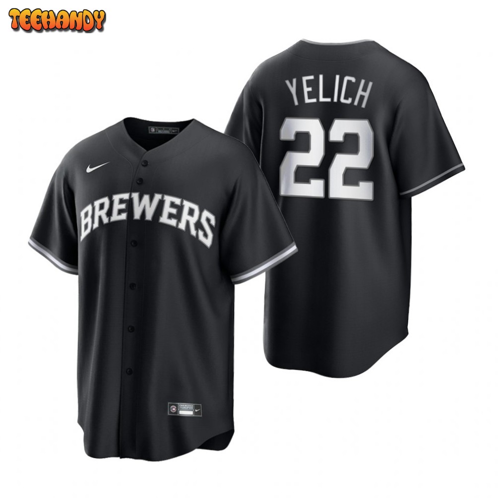 Milwaukee Brewers Christian Yelich Black White All Black Fashion Replica Jersey