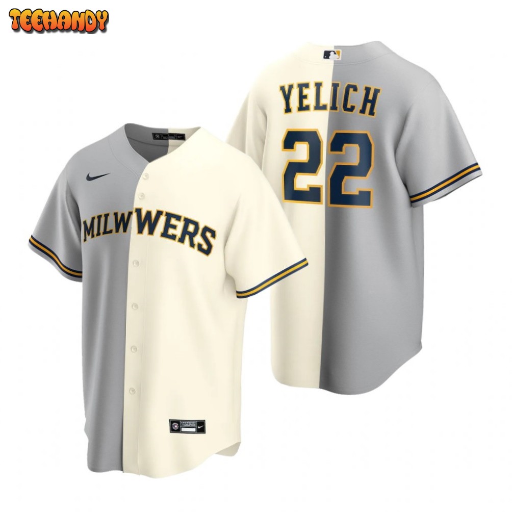 Milwaukee Brewers Christian Yelich Cream Gray Split Replica Jersey