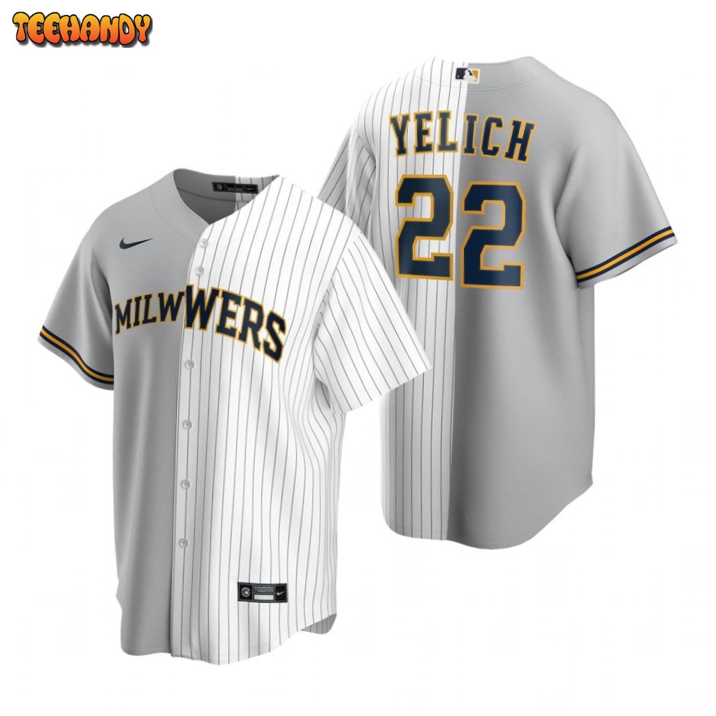 Milwaukee Brewers Christian Yelich Gray White Split Replica Jersey