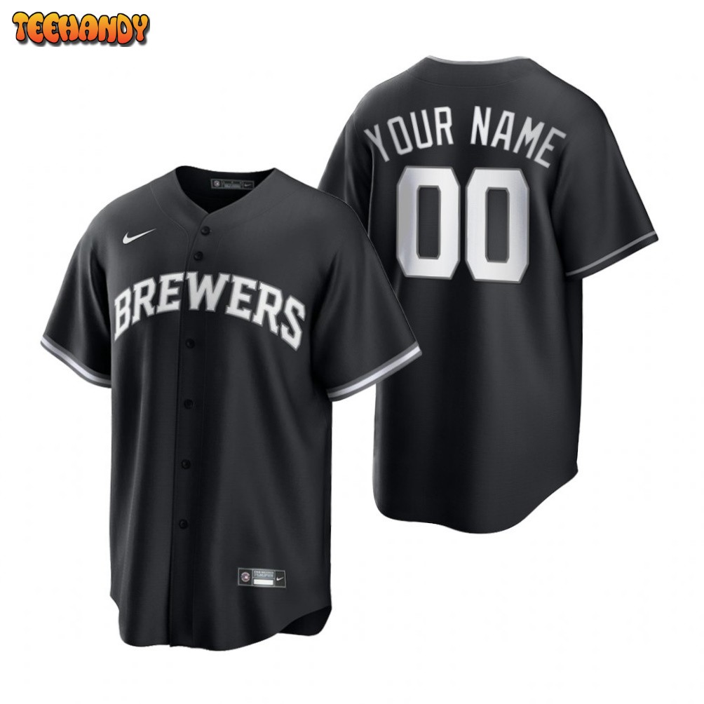 Milwaukee Brewers Custom Black White Fashion Replica Jersey