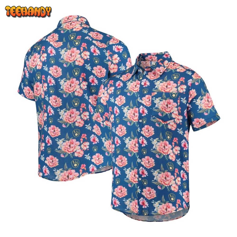 Milwaukee Brewers Royal Floral Hawaiian Shirt