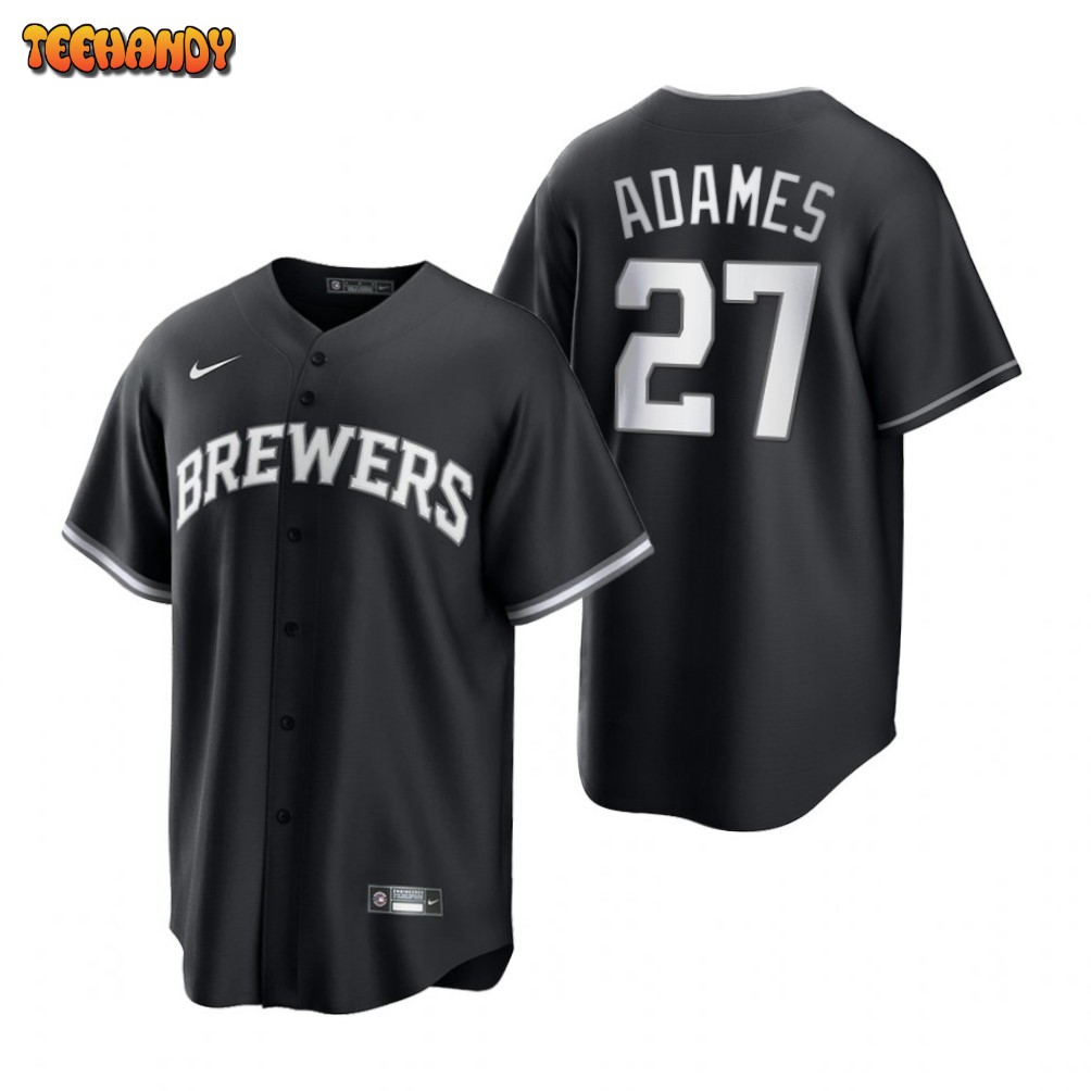 Milwaukee Brewers Willy Adames Black White All Black Fashion Replica Jersey