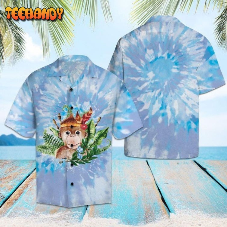 Monkey Blue Tie Dye Aloha Hawaiian Shirt