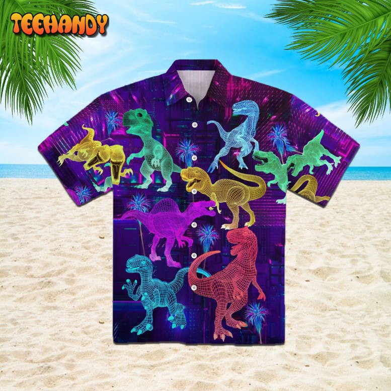 Neon Glowing Dinosaur Tyannassurus Hawaiian Shirt