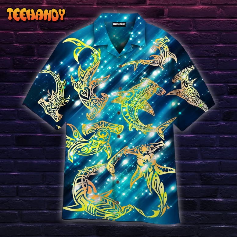 Neon Hammerhead Shark Maorie Aloha Hawaiian Shirt