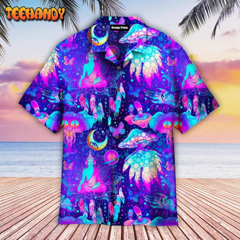 Neon Trippy Hippie Mushrooms Aloha Hawaiian Shirt