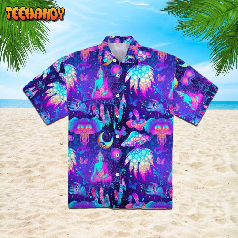 Neon Trippy Hippie Mushrooms Hawaiian Shirt