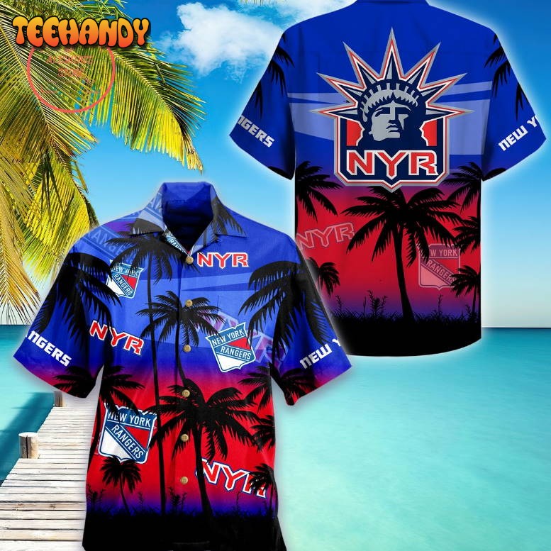 New York Rangers NHL Palm Hawaiian Shirt