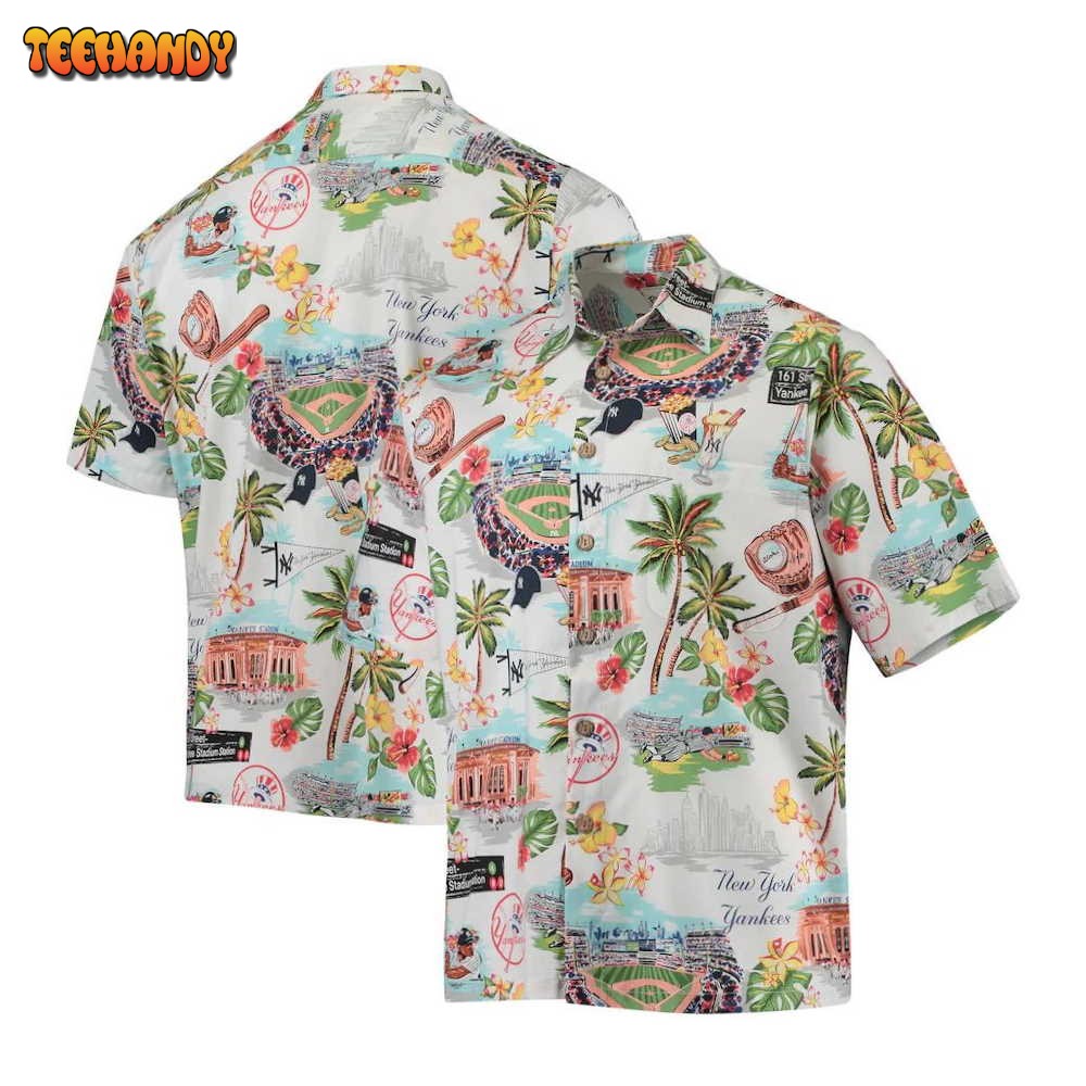 New York Yankees White Scenic Hawaiian Shirt