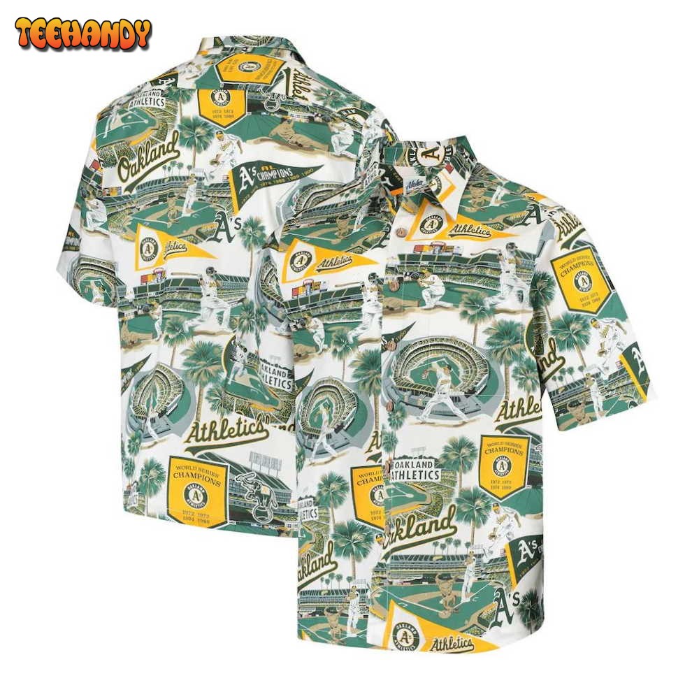 Oakland Athletics Green Scenic Hawaiian Shirt