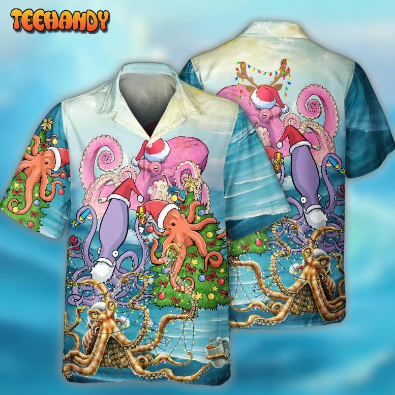 Octopus Merry Xmas Fullcolor Style Hawaiian Shirt