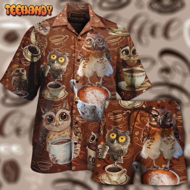 Owl Coffee Hawaiian Shirt Set