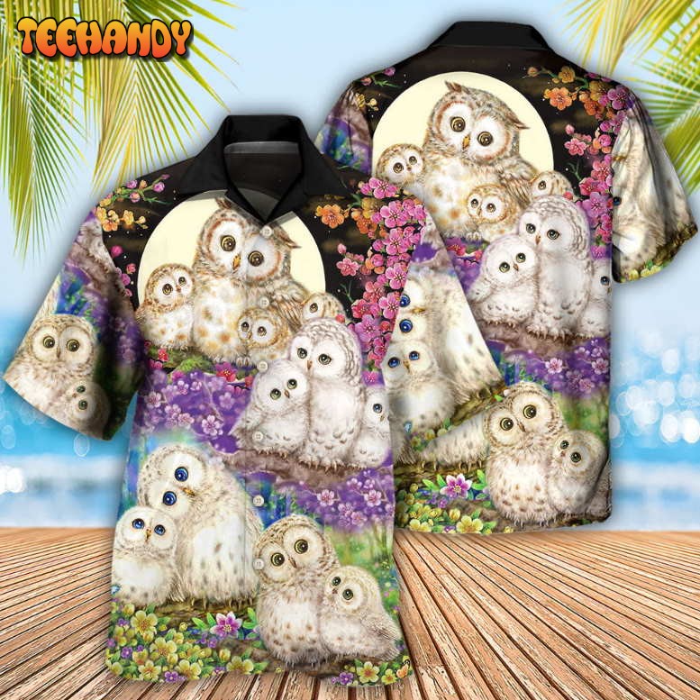 Owl Family And Flowers Hawaiian Shirt