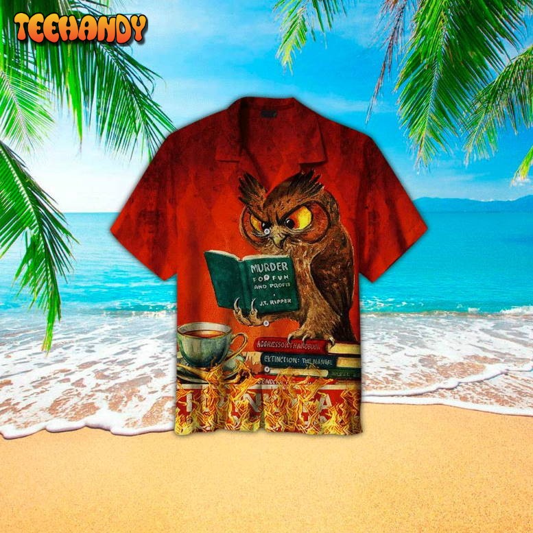 Owls Reading Book Red Aloha Hawaiian Shirt