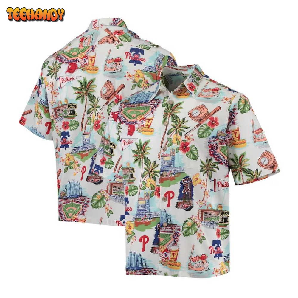 Philadelphia Phillies White Scenic Hawaiian Shirt