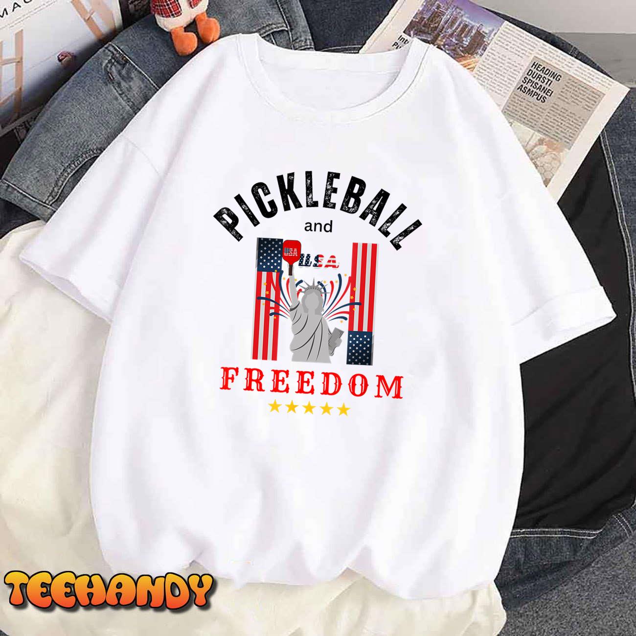 Pickleball Gift-Funny Pickleball Tee- Pickleball And Freedom T-Shirt