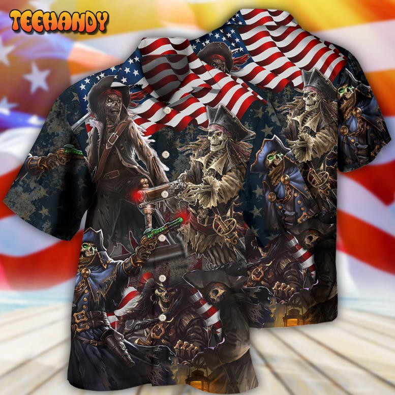 Pirate Skeleton USA Flag Independence Day Hawaiian Shirt