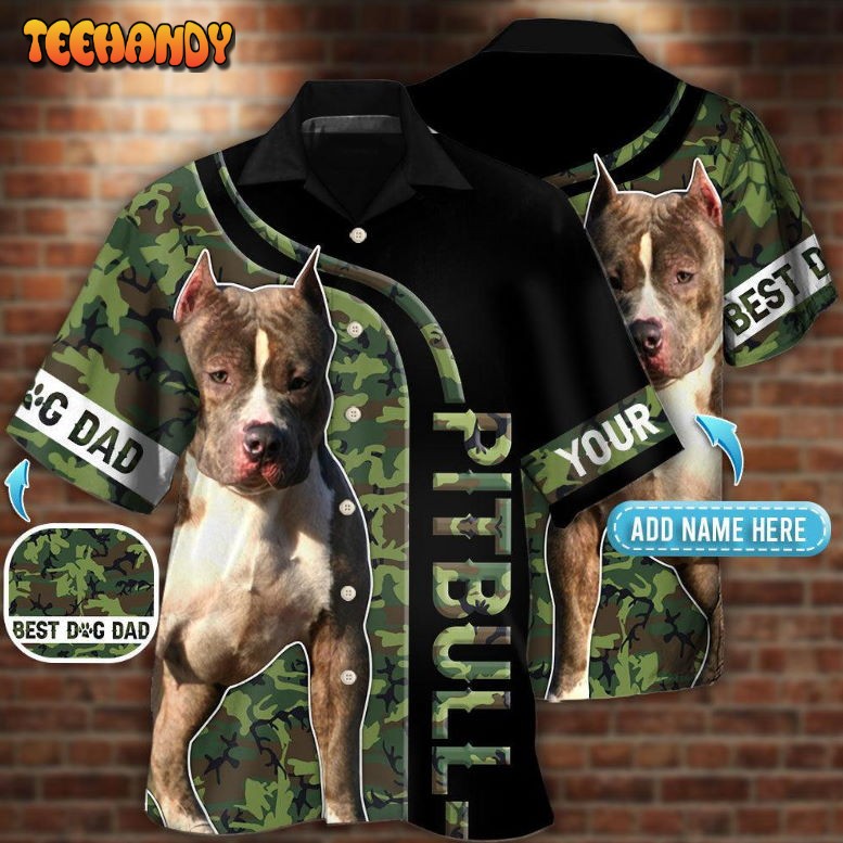 Pitbull Camo Best Dog Dad Personalized Hawaiian Shirt