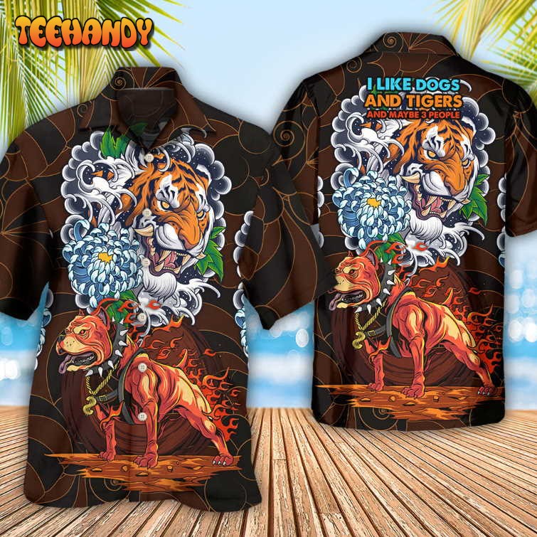 Pitbull Dog I Like Dogs And Tigers Hawaiian Shirt