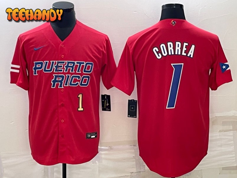 Puerto Rico Carlos Correa Red Gold 2023 World Baseball Classic Jersey