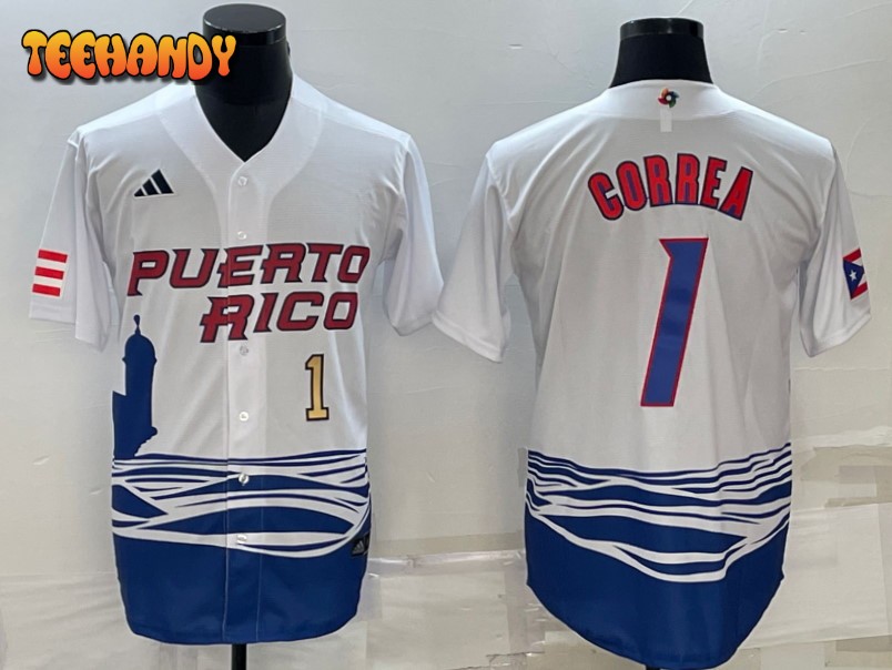 Puerto Rico Carlos Correa White Gold 2023 World Baseball Classic Jersey