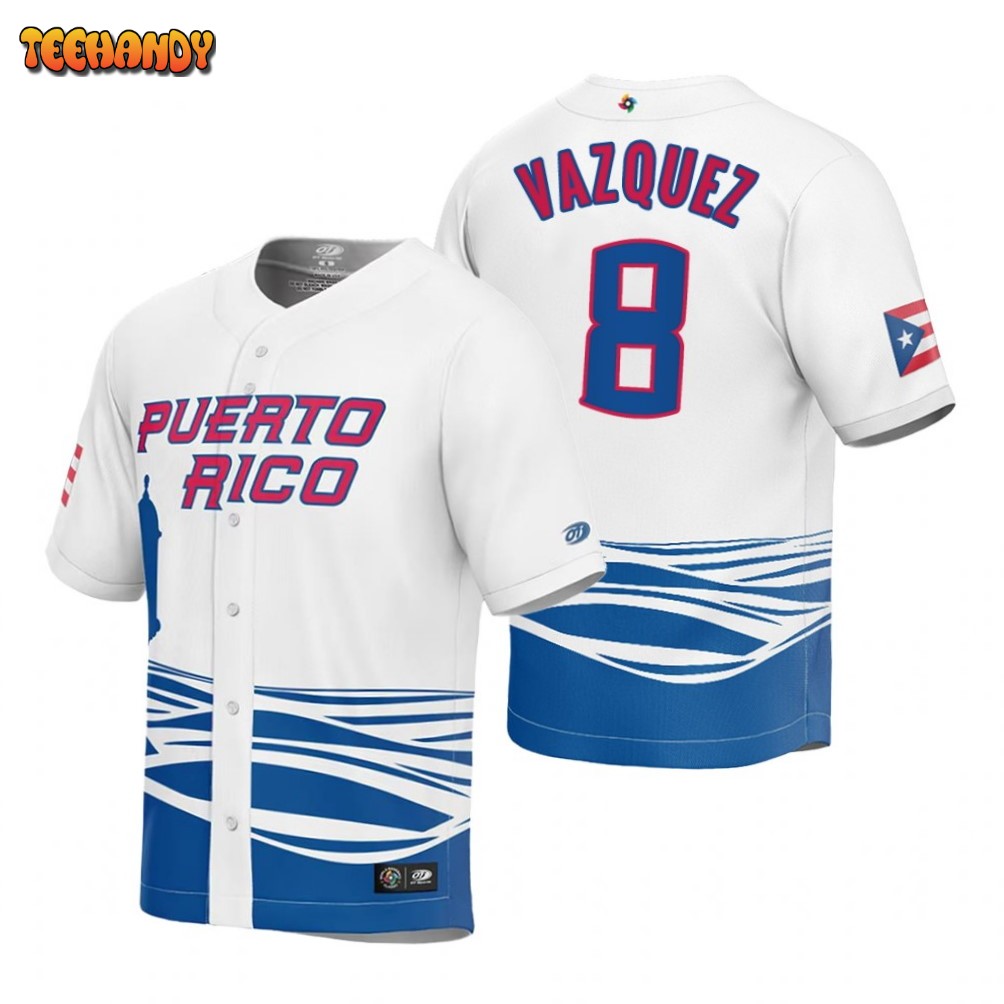 Puerto Rico Christian Vazquez White 2023 World Baseball Classic Jersey