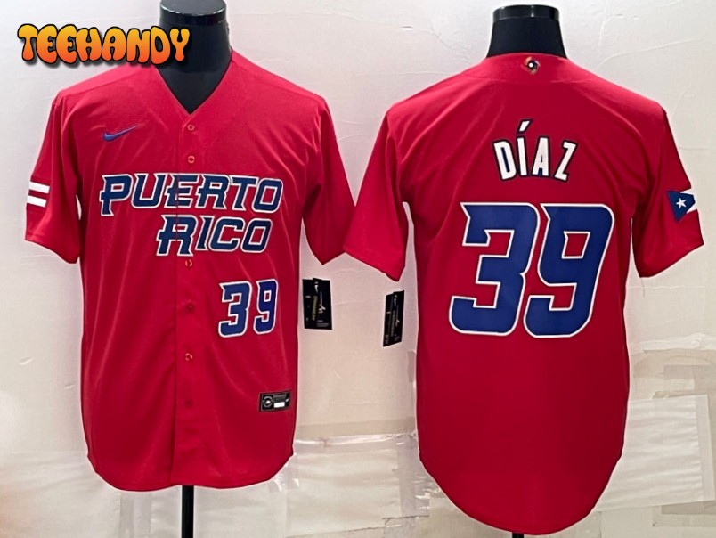 Puerto Rico Edwin Diaz Red Blue 2023 World Baseball Classic Jersey