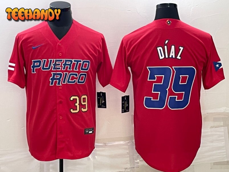 Puerto Rico Edwin Diaz Red Gold 2023 World Baseball Classic Jersey