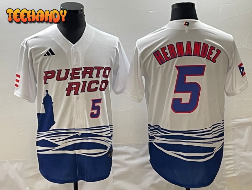 Puerto Rico Enrique Hernandez White Navy 2023 World Baseball Classic Jersey