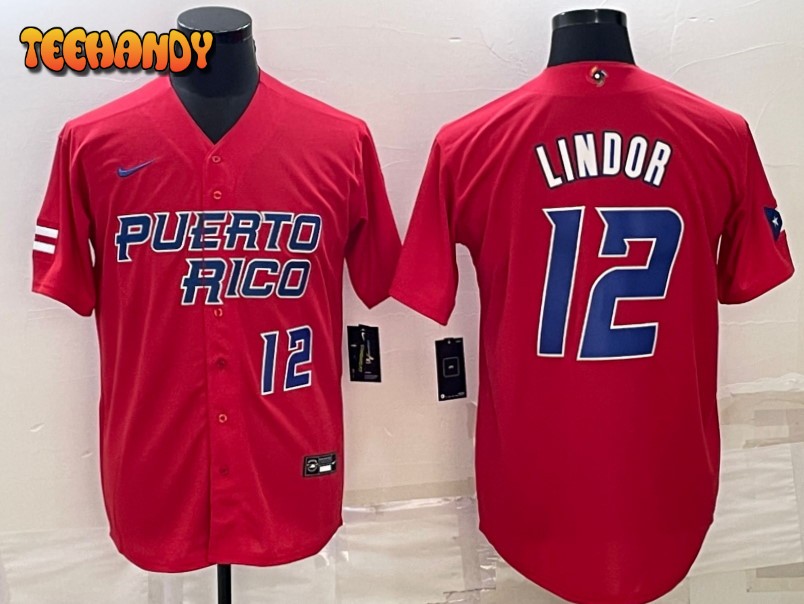 Puerto Rico Francisco Lindor Red Blue 2023 World Baseball Classic Jersey