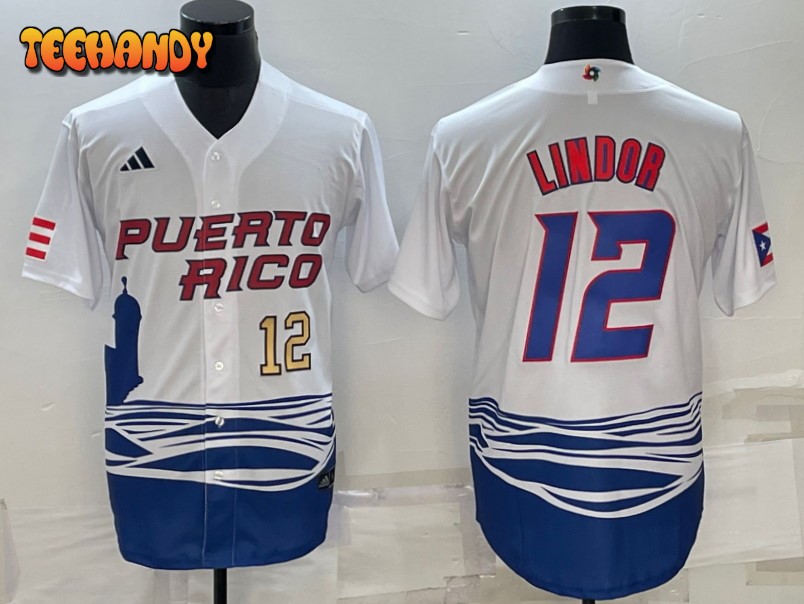 Puerto Rico Francisco Lindor White Gold Replica 2023 World Baseball Classic Jersey