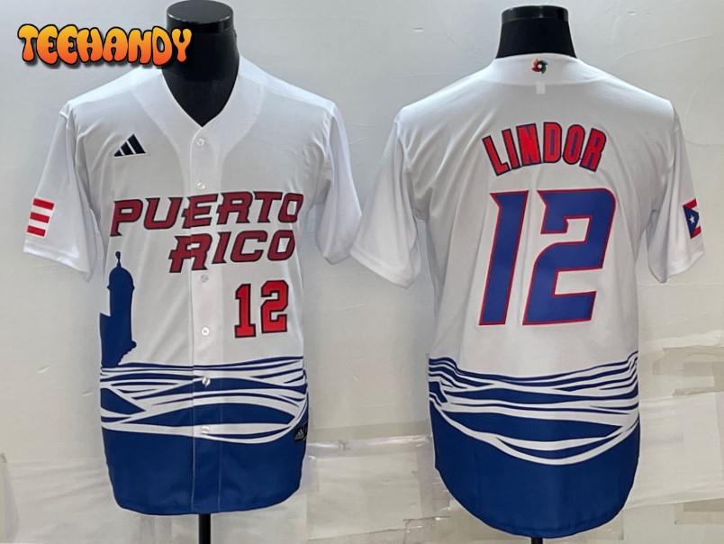 Puerto Rico Francisco Lindor White Red Replica 2023 World Baseball Classic Jersey