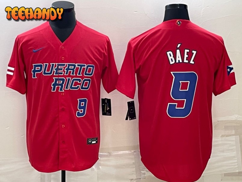 Puerto Rico Javier Baez Red Blue 2023 World Baseball Classic Jersey