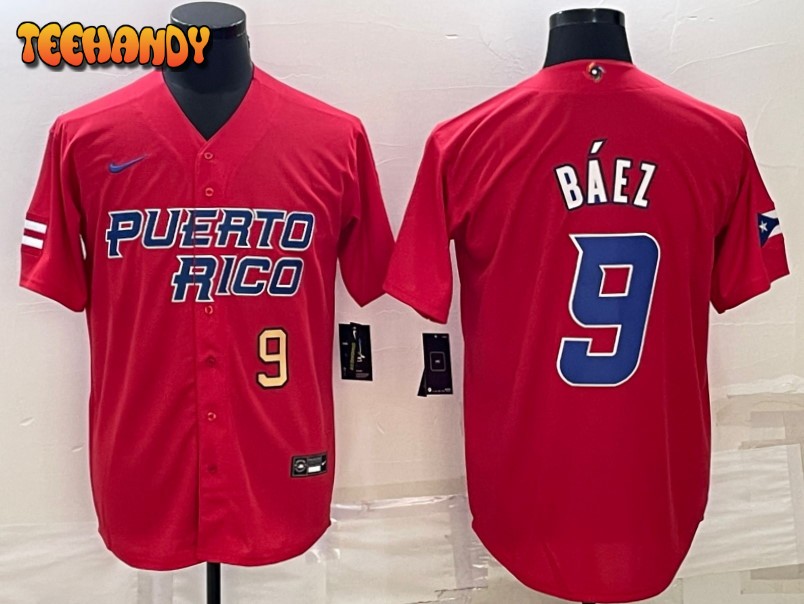 Puerto Rico Javier Baez Red Gold 2023 World Baseball Classic Jersey