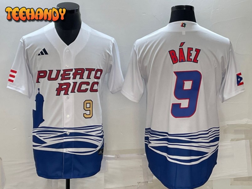 Puerto Rico Javier Baez White Gold 2023 World Baseball Classic Jersey