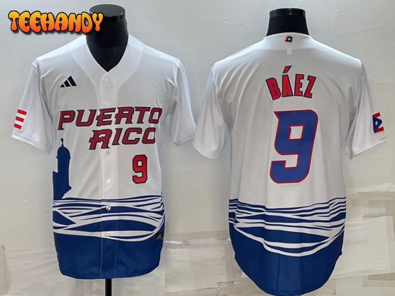 Puerto Rico Javier Baez White Red 2023 World Baseball Classic Jersey