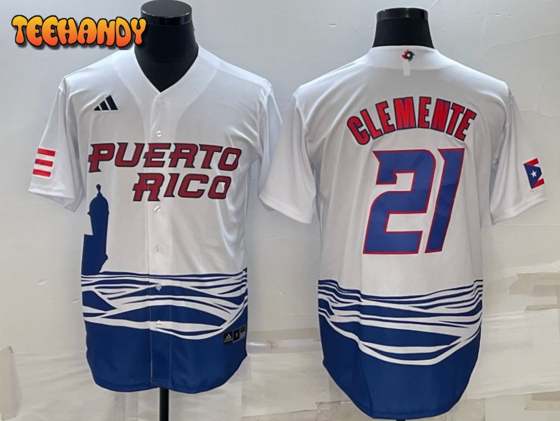 Puerto Rico Roberto Clemente White Red 2023 World Baseball Classic Jersey