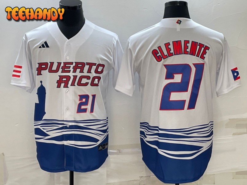 Puerto Rico Roberto Clemente White Royal 2023 World Baseball Classic Jersey