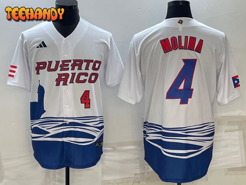 Puerto Rico Yadier Molina White Red Replica 2023 World Baseball Classic Jersey