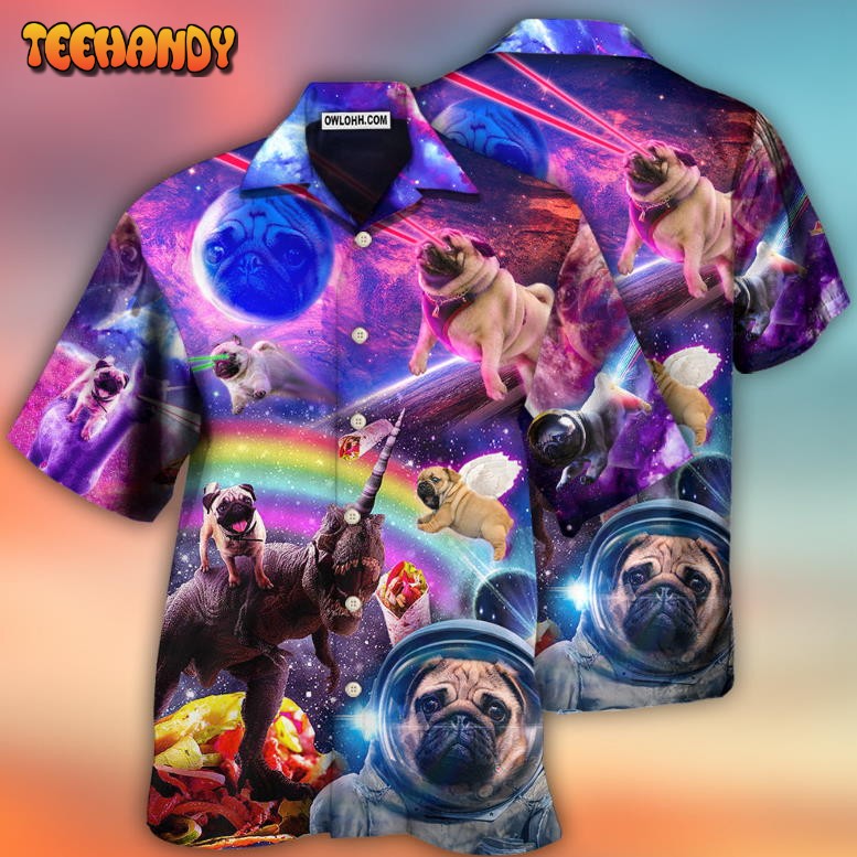 Pug Dog Galaxy Rainbow Star T-Rex Style Hawaiian Shirt