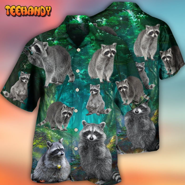 Raccoon Style With Green Hawaiian Shirt