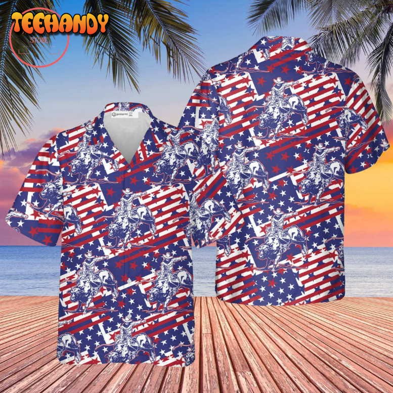 Rodeo Bull Rider Patriotic American Flag Hawaiian Shirt