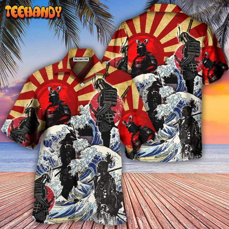 Samurai Red Sun And Wave Art Hawaiian Shirt