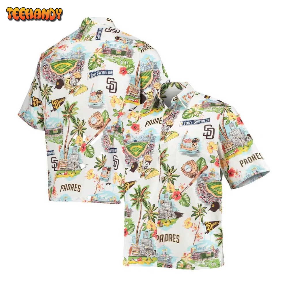 San Diego Padres White Scenic Logo Hawaiian Shirt