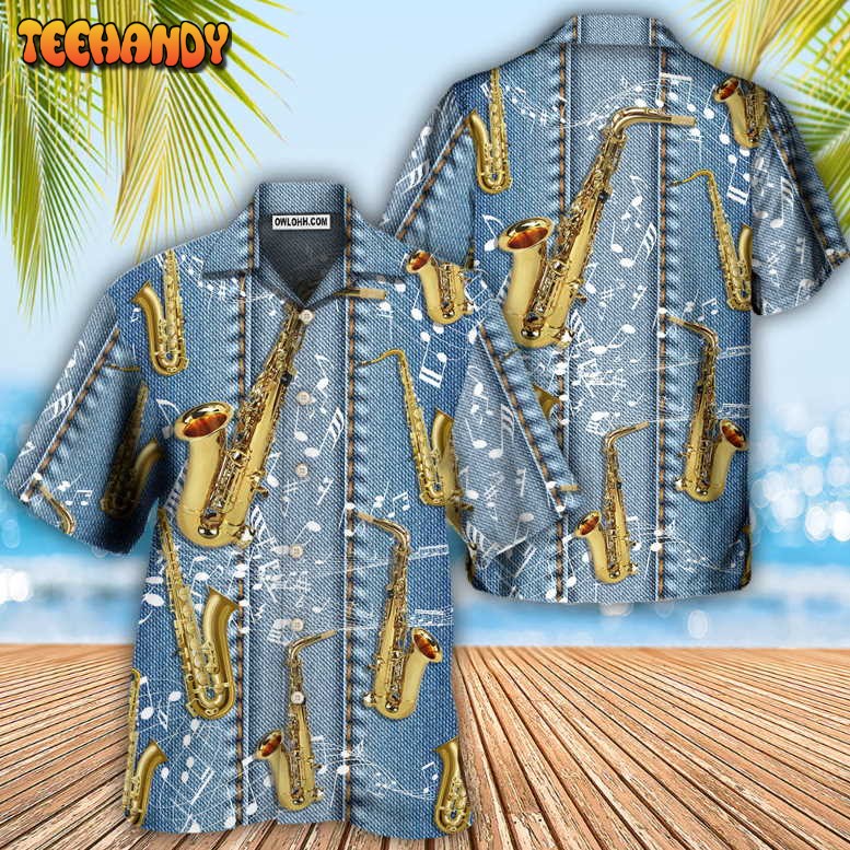 Saxophone Jeans Art Music Note Hawaiian Shirt