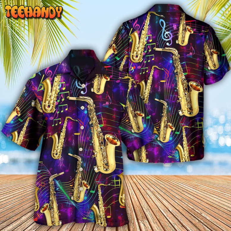 Saxophone Music Neon Art Hawaiian Shirt