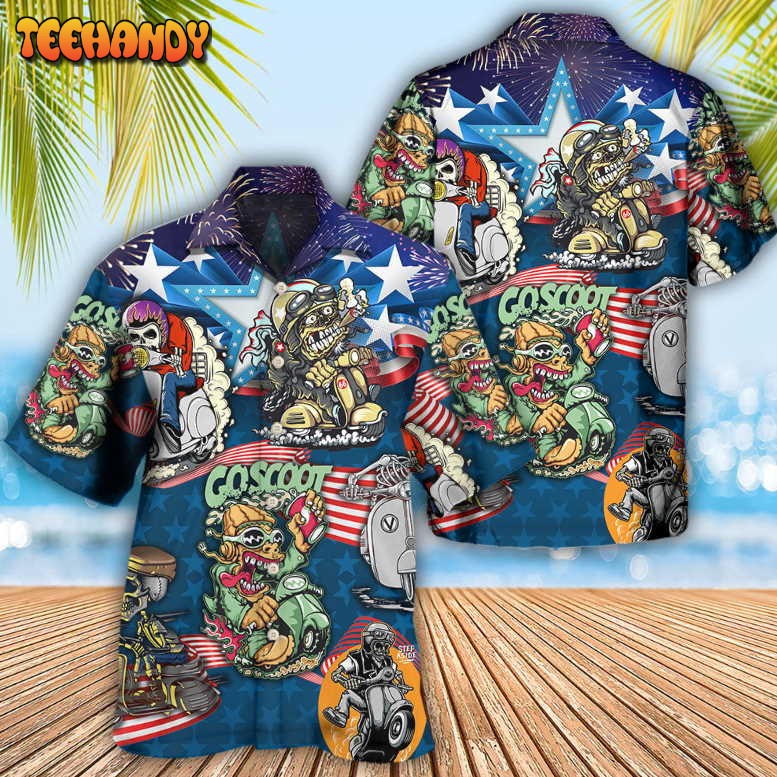 Scooter And Skull USA Flag Hawaiian Shirt